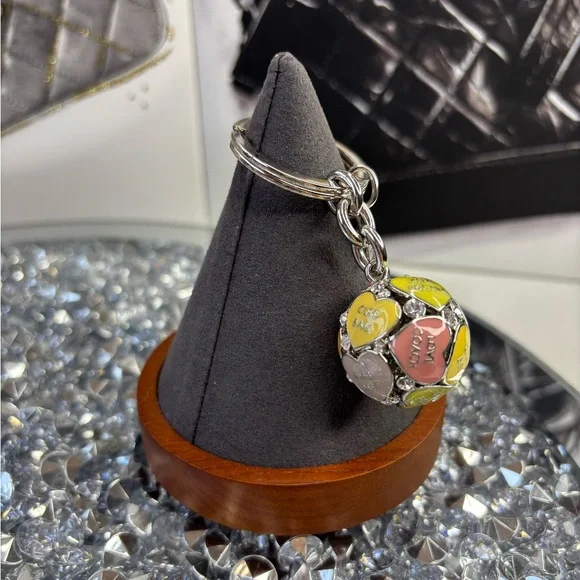 Coach 3D Poppy Bag Multi Heart Sphere Pave Crystal Keychain Keyring Charm NWOT - Picture 10 of 10